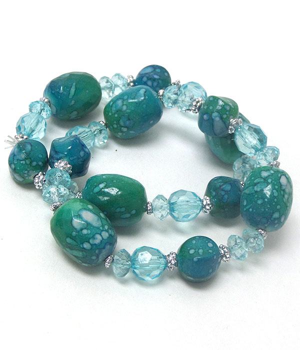 Marble print bead double stretch bracelet