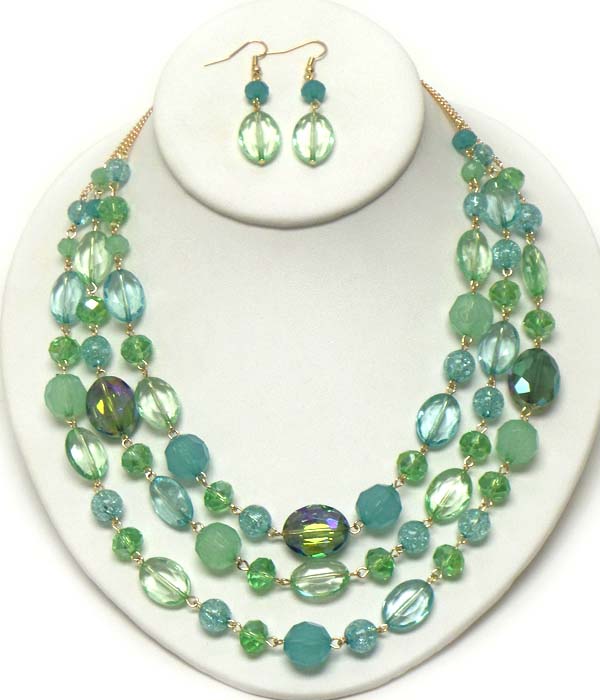 Acrylic ice ball 3 layer necklace earring set