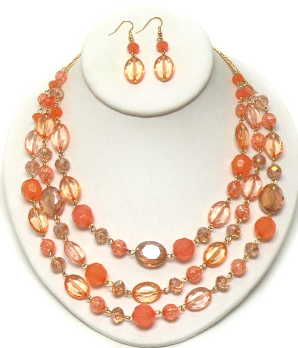 Acrylic ice ball 3 layer necklace earring set