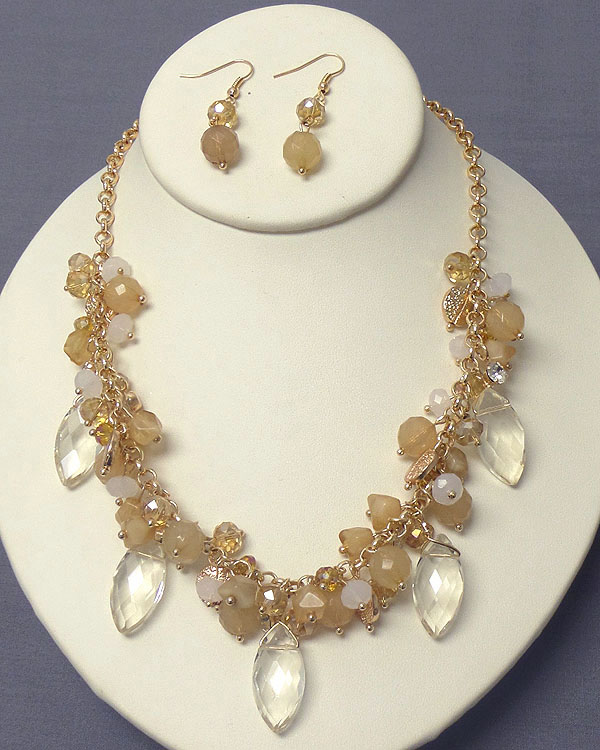 Multi faux ball and arrowhead stone dangle necklace earring set