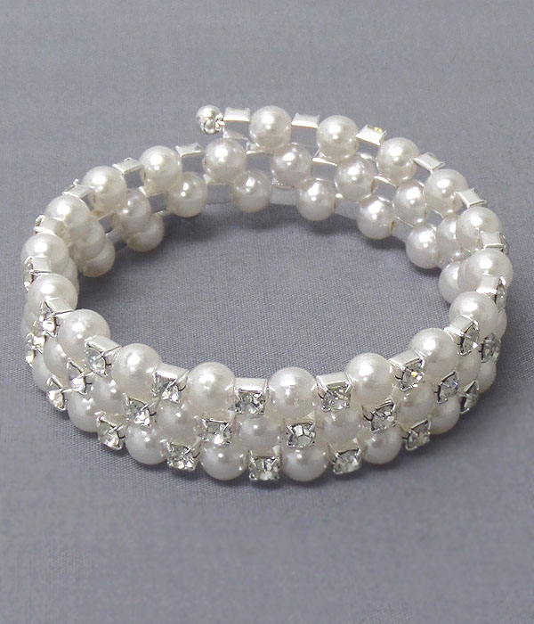Crystal and pearl link and coiled stretch bracelet