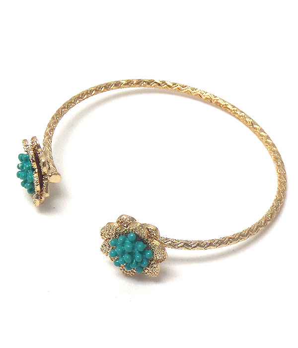 Metal flower tip adjustable wire bangle bracelet