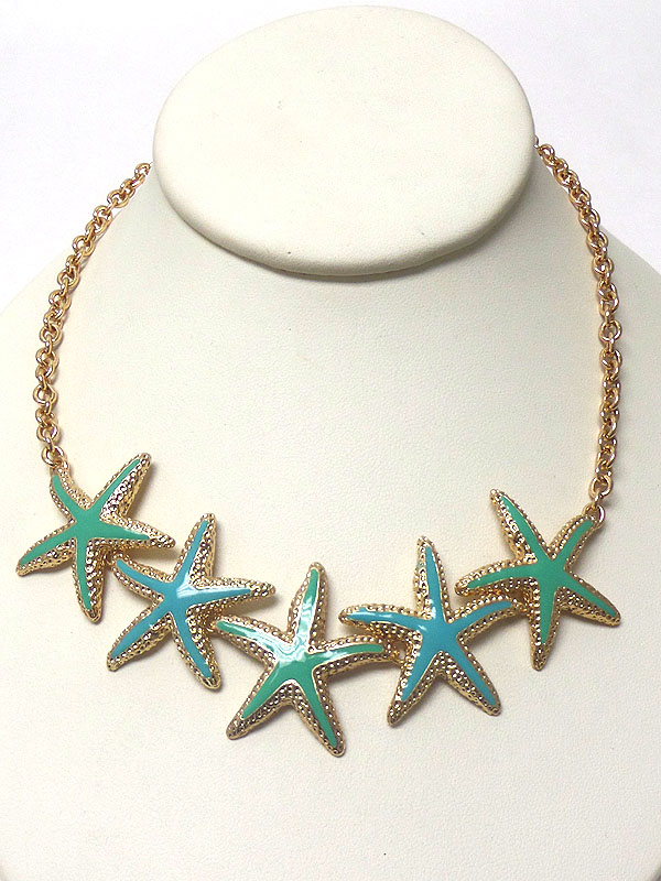 Multi epoxy starfish link necklace