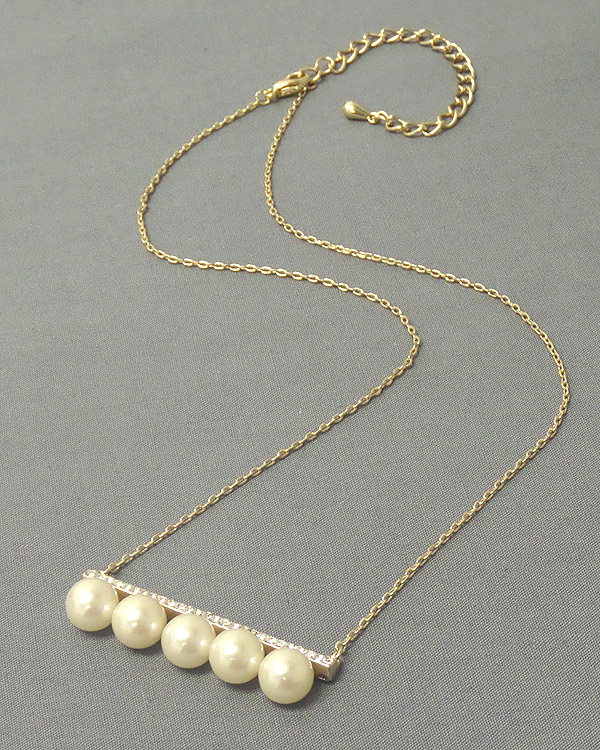 Electro plating and pearl and crystal bar necklace