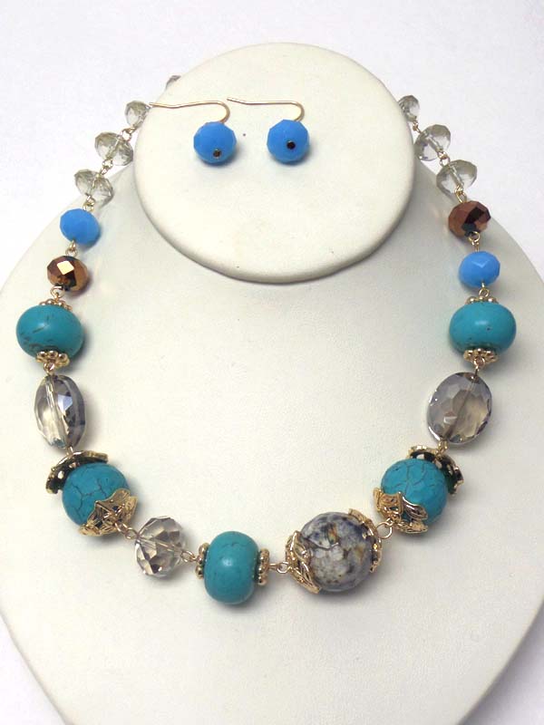 TURQUOISE BALL LINK NECKLACE EARRING SET