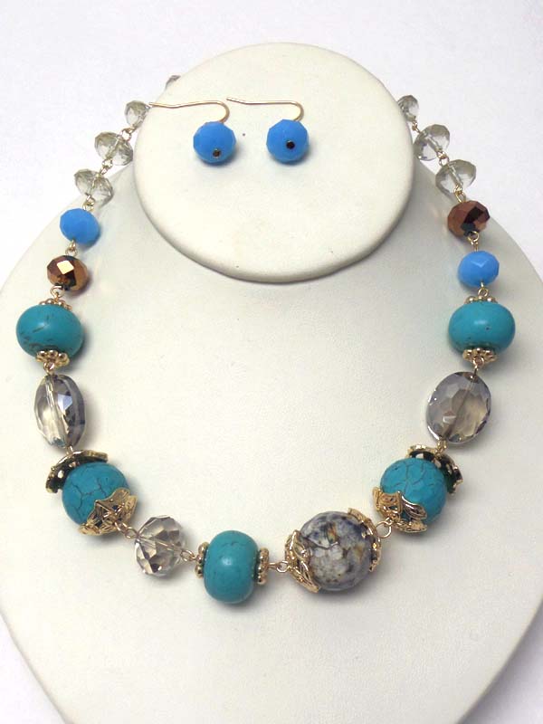 Turquoise ball link necklace earring set