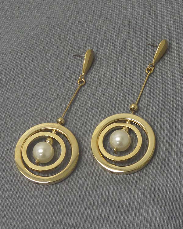 Electro plating double hoop and pearl center drop earring