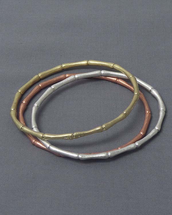 Triple bamboo metal bangle bracelet set of 3