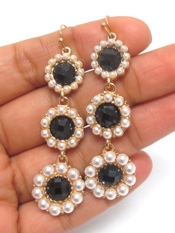 Pearl and facet stone tri level drop earring