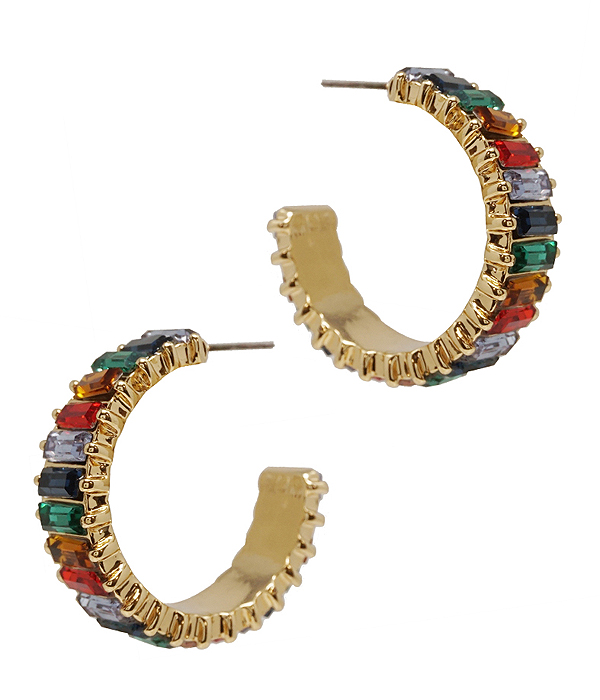 MULTI BAGUETTE CRYSTAL HOOP EARRING