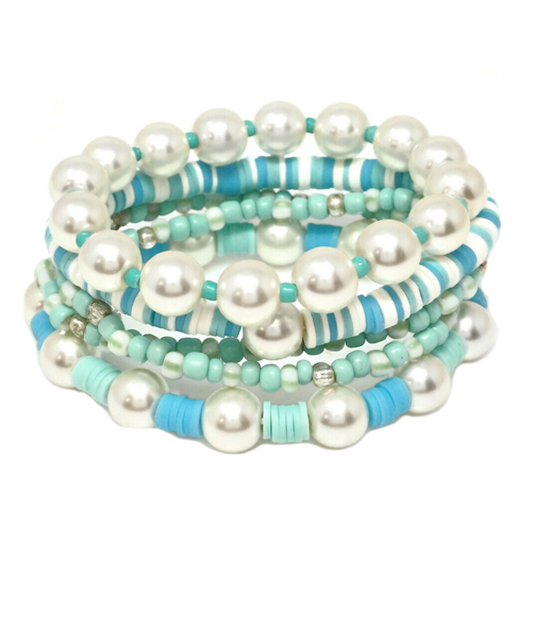 MULTI SEEDBEAD AND PEARL MIX STRETCH BRACELET SET