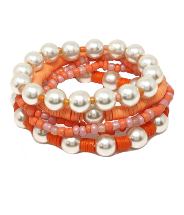 MULTI SEEDBEAD AND PEARL MIX STRETCH BRACELET SET