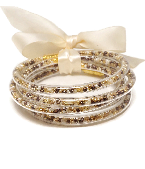 Multi seedbead in multi jelly tube bracelet set