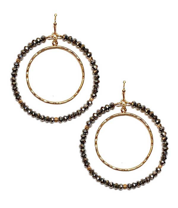 Multi glass bead double hoop drop earring