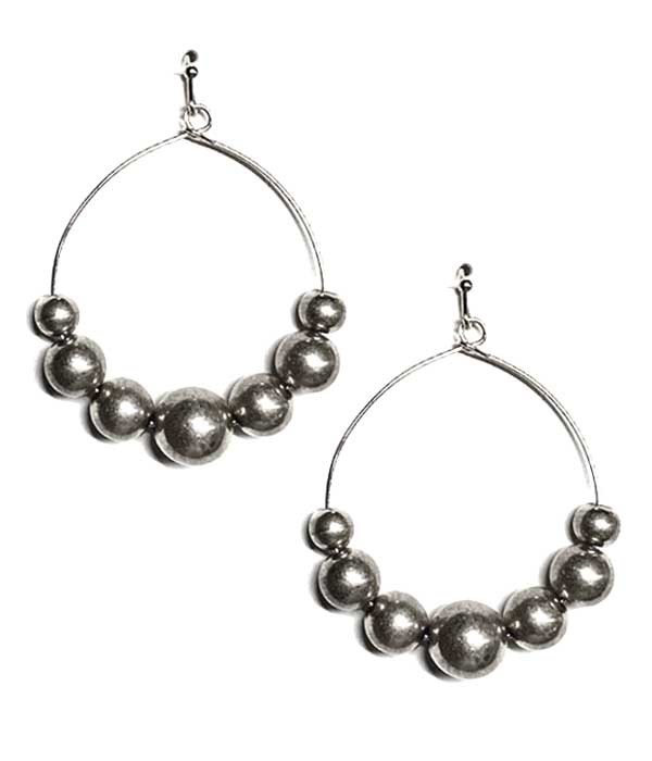 MULTI METAL BALL BEAD WIRE HOOP EARRING