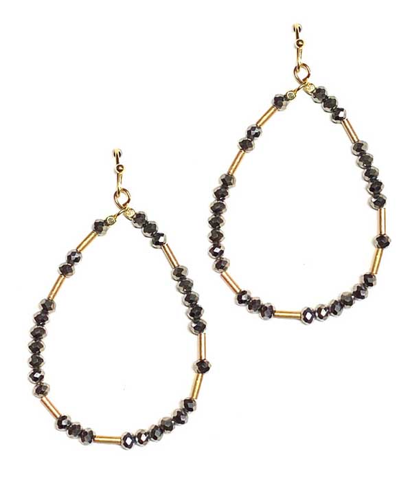 GLASS BEAD AND METAL TUBE TEARDROP EARRING