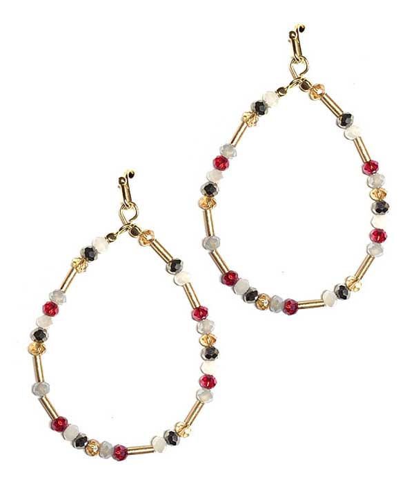 Glass bead and metal tube teardrop earring