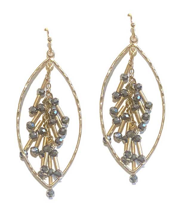 Multi glass bead and metal tube dangle drop oval earring
