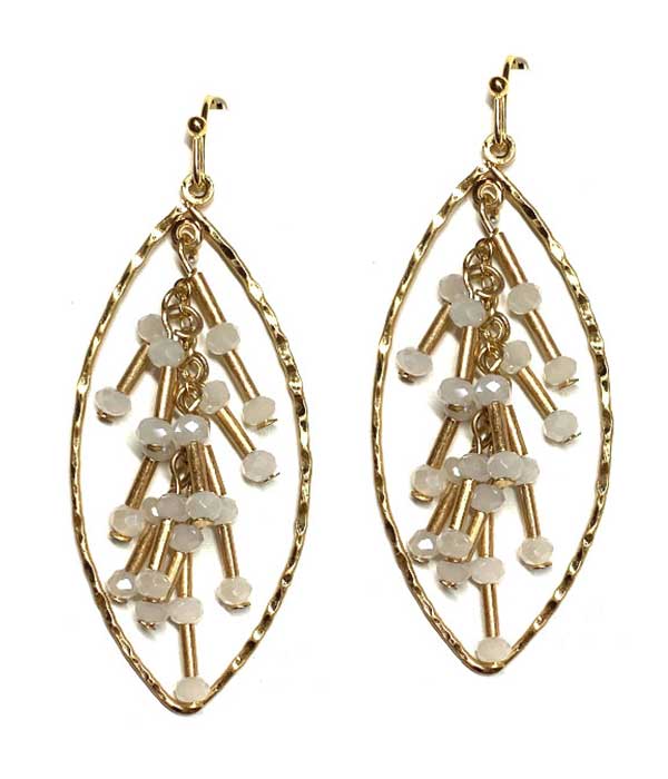 Multi glass bead and metal tube dangle drop oval earring