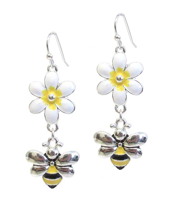 EPOXY FLOWER AND BEE DROP EARRING