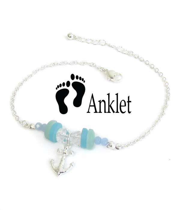 Sealife theme seaglass anklet - anchor sea glass