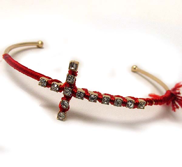 Crystal cross and thread wrap bracelet