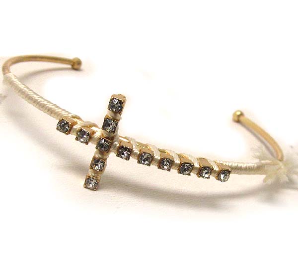 Crystal cross and thread wrap bracelet