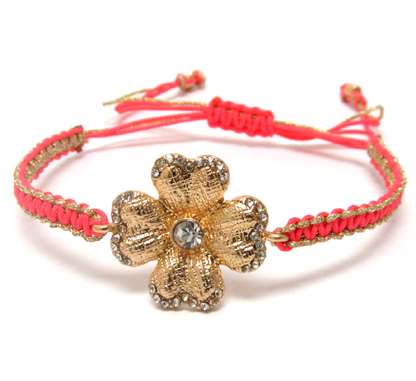 Crystal metal flower braided yarn friendship bracelet