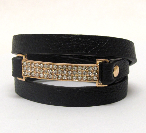 Crystal plate with leather coiled bracelet