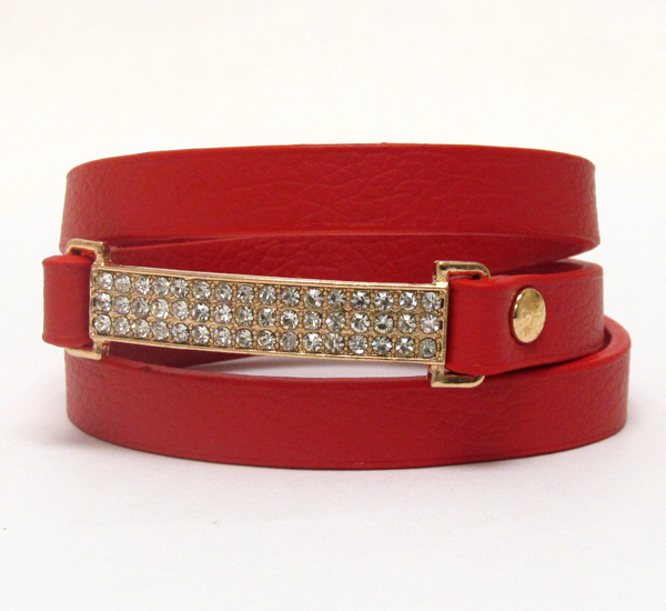 Crystal plate with leather coiled bracelet