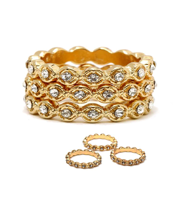 Crystal multi stackable ring combo set of 3