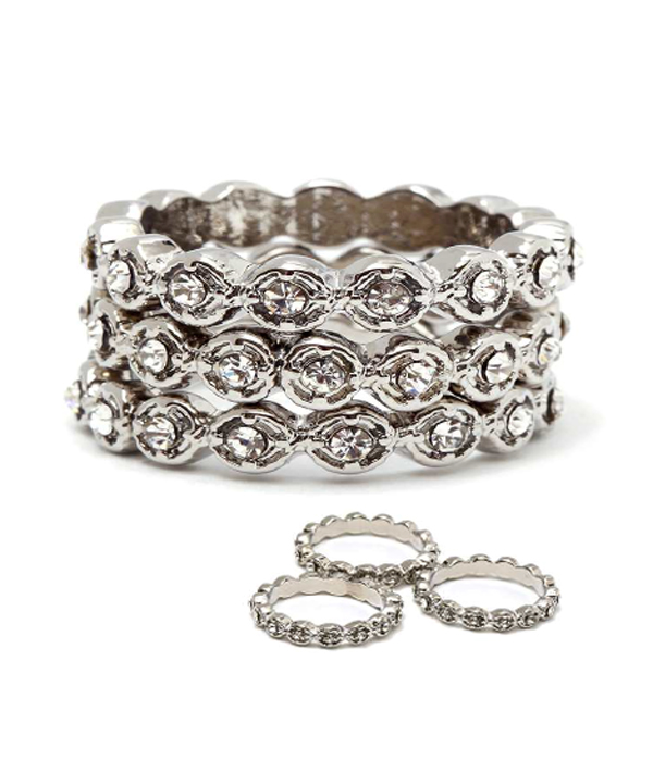 Crystal multi stackable ring combo set of 3