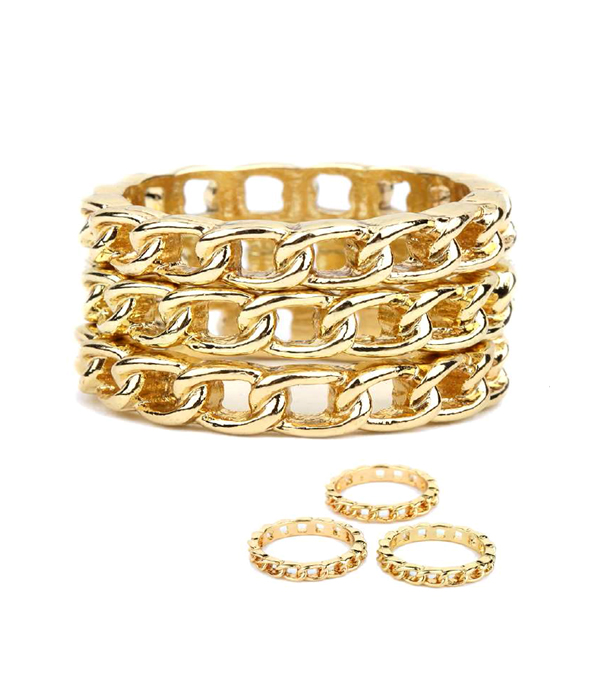 Multi metal chain stackable ring combo set of 3