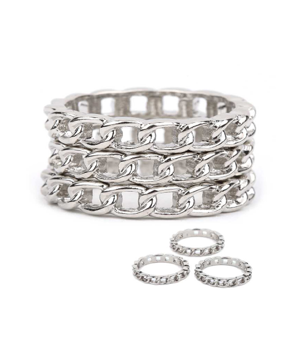 Multi metal chain stackable ring combo set of 3