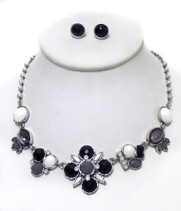 Multi stones flower necklace set 