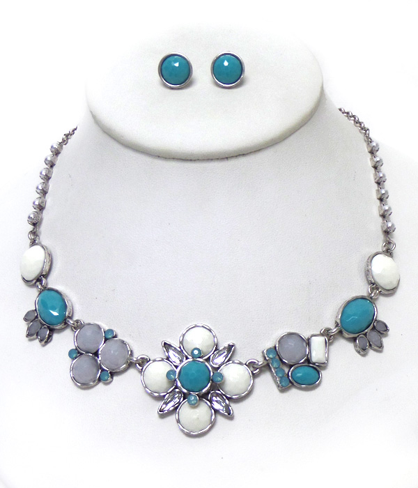 Multi stones flower necklace set 