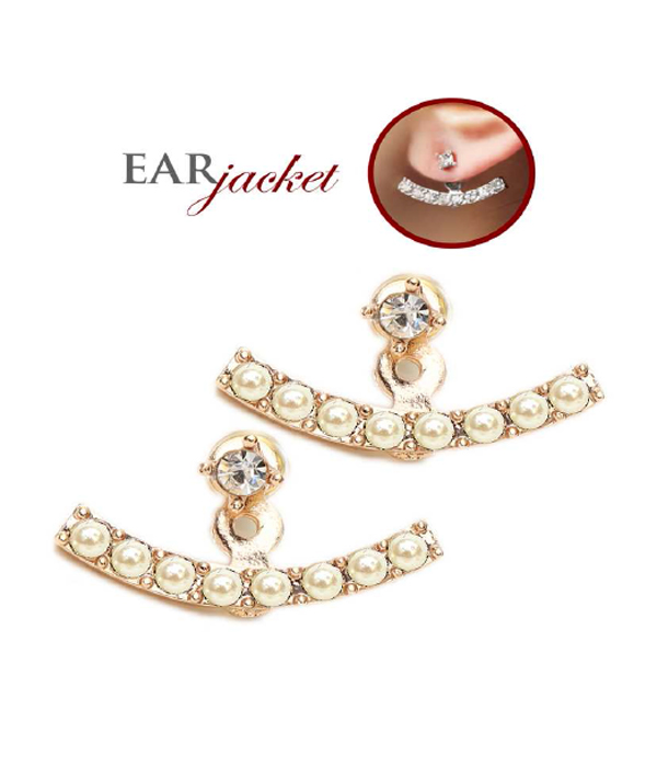 Pearl bar under ear jacket earring