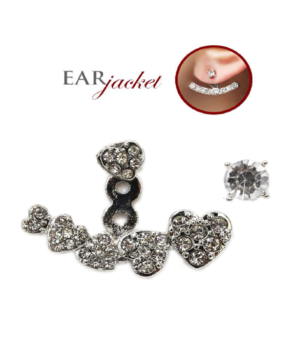 Crystal heart bar unbalance ear jacket earring
