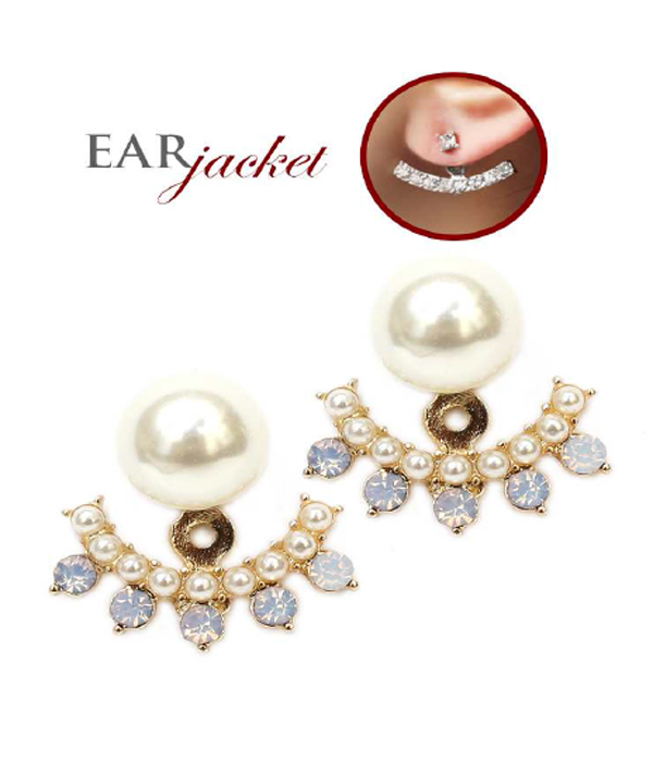 Pearl and spiky stone ear jacket earring