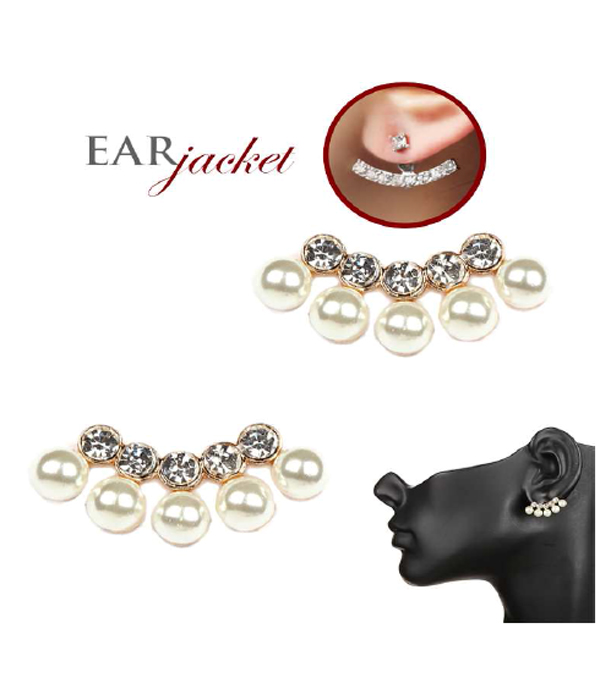 CRYSTAL AND PEARL DROP EAR JACKET EARRING