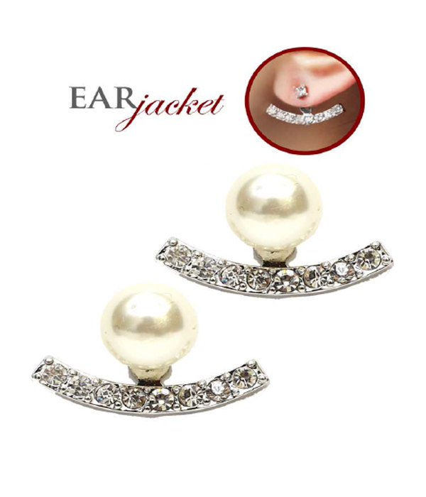 Pearl and crystal bar ear jacket earring