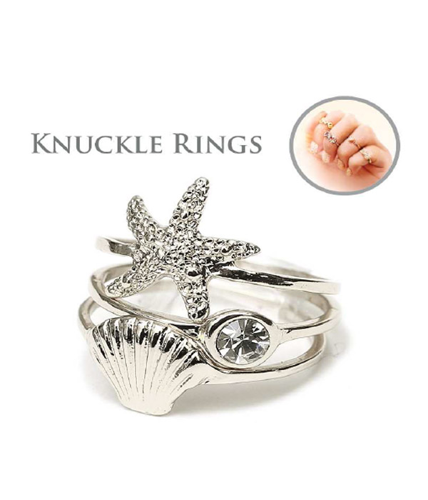 Sealife multi stackable knuckle ring combo set of 3