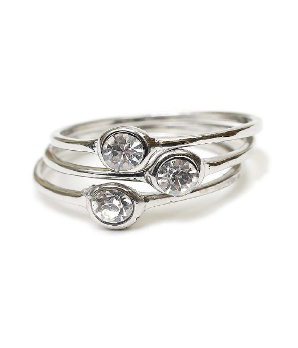 Crystal multi stackable ring combo set of 3