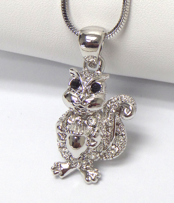 Made in korea whitegold plating crystal squirrel pendant necklace