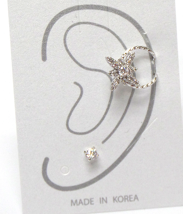 Made in korea whitegold plating flower earclip and stud earring set