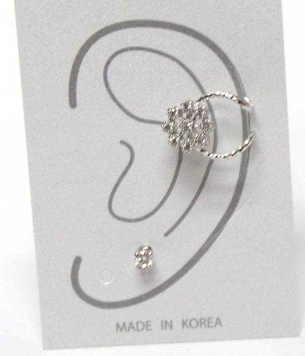 Made in korea whitegold plating flower earclip and stud earring set