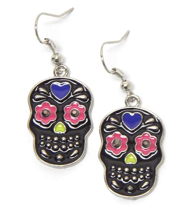 Fish hook sugar skull earrings