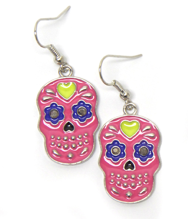 Fish hook sugar skull earrings 