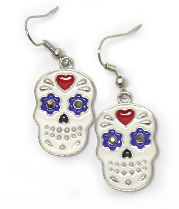 Fish hook sugar skull earrings 