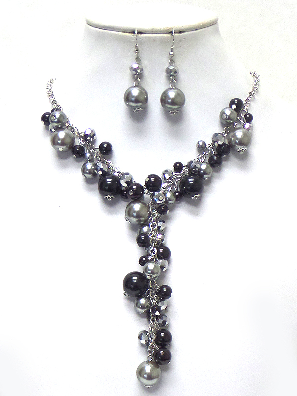 Mixed pearl y drop necklace set